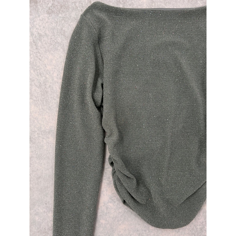 Sage Green Metallic Shimmer Ruched Open Back Long Sleeve Top Size M